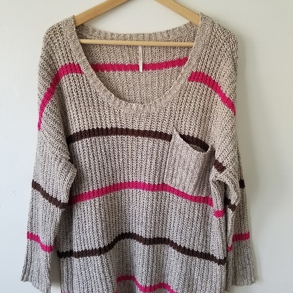 Free People Complete in Stripes Slouchy Longsleeve Pull-over Sweater M - Picture 4 of 11